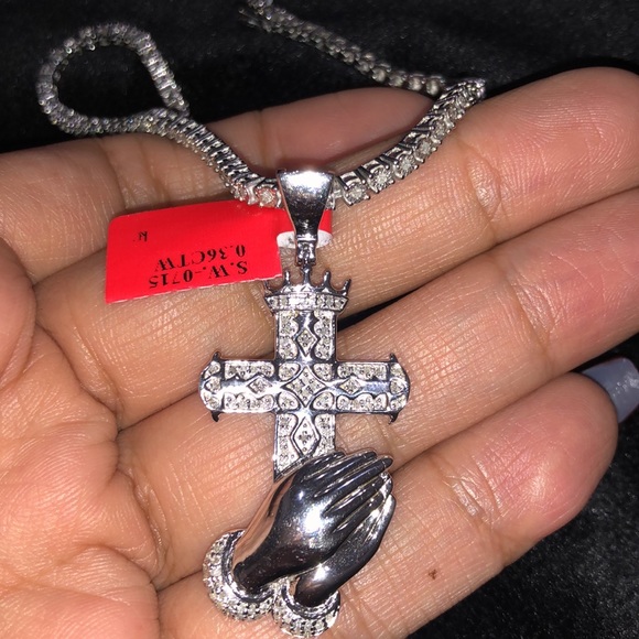 Real diamond cross and tennis chain set necklace huge sale best gift only 1 left - Picture 6 of 6